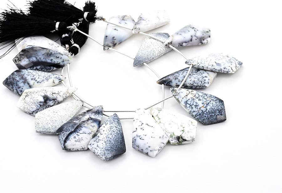 Dendrite opal 20x37mm Faceted Kite shape gemstone bead strand