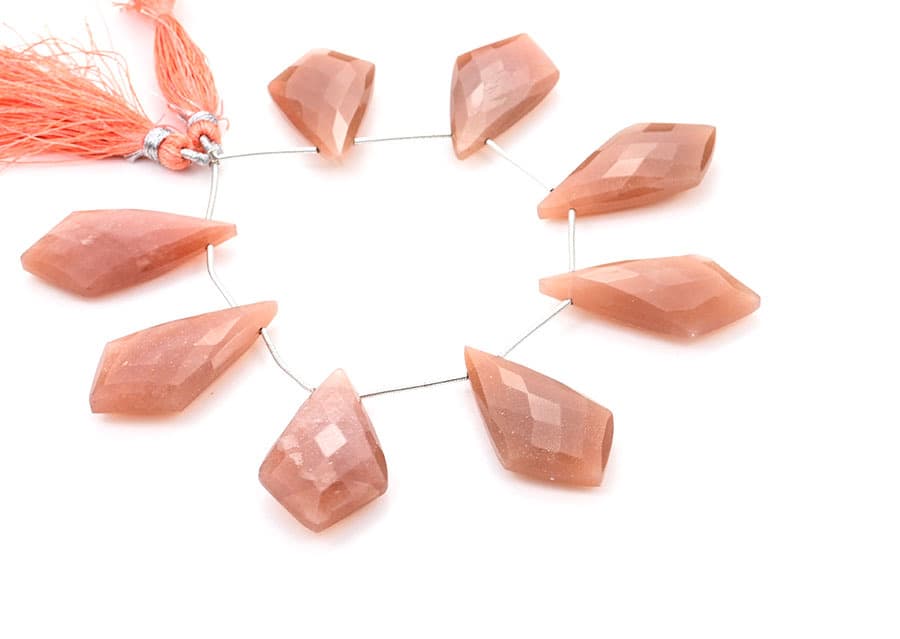 Peach Moonstone 20x37mm Faceted Kite shape gemstone bead strand