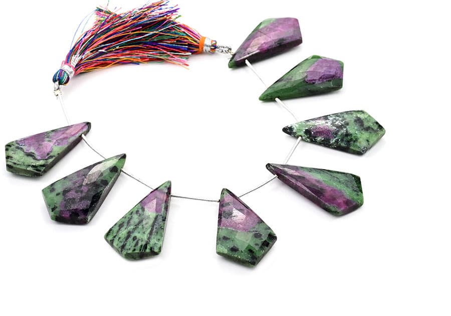 Ruby-Ziosite 20x37mm Faceted Kite shape gemstone bead strand