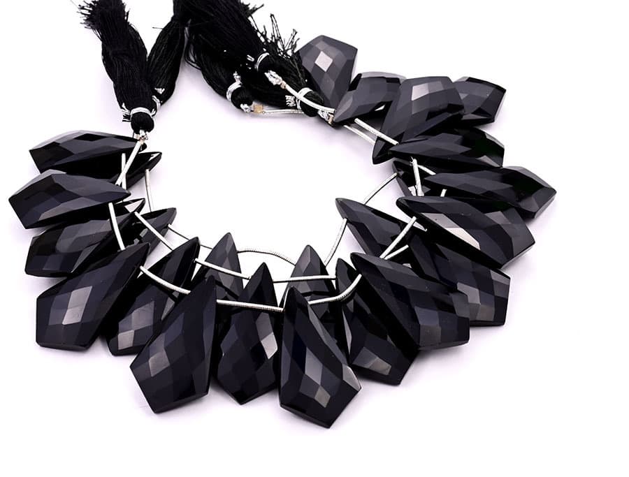 Black Onyx 20x37mm Faceted Kite shape gemstone bead strand