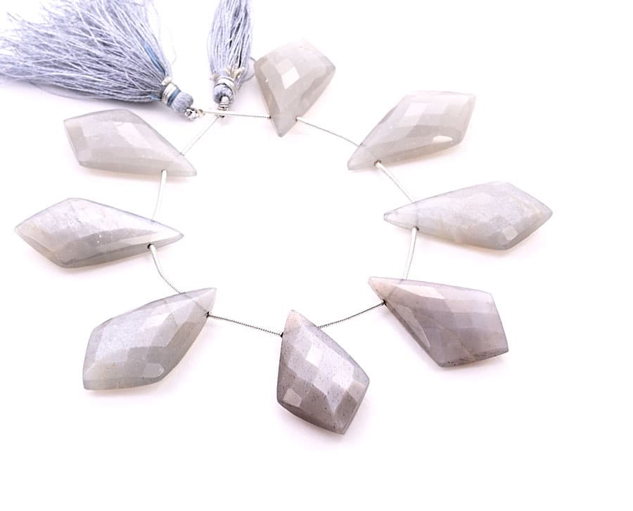 Gray Moonstone 20x37mm Faceted Kite shape gemstone bead strand