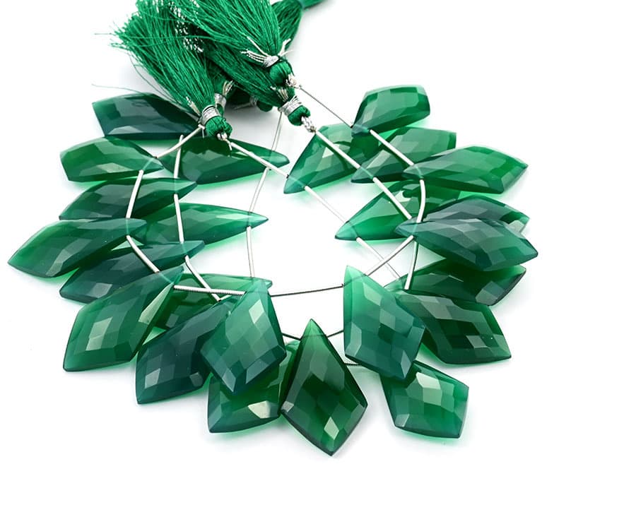 Green Onyx 20x37mm Faceted Kite shape gemstone bead strand