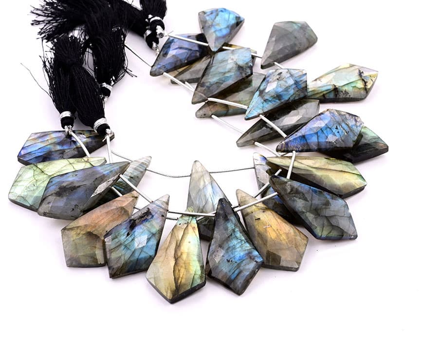 Labradorite 20x37mm Faceted Kite shape gemstone bead strand