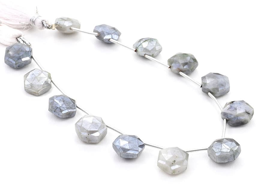 Gray Silverite 11mm Faceted Haxagon gemstone bead strand