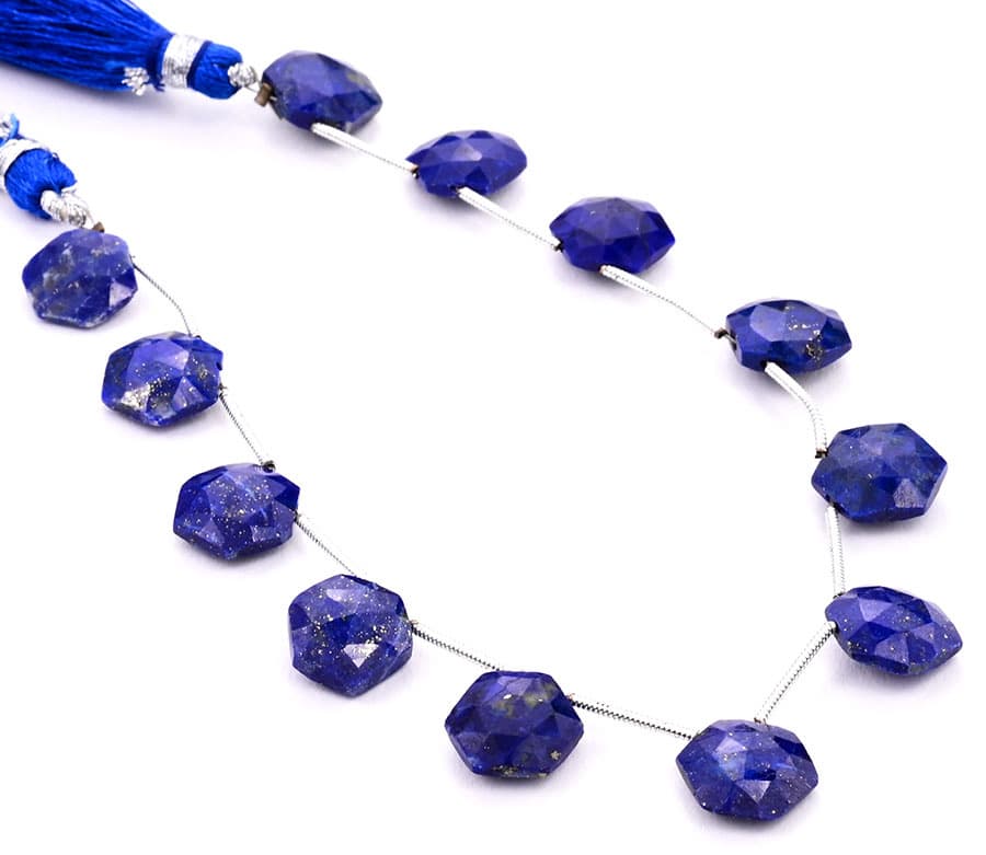 Lapis Lazuli 11mm Faceted Haxagon gemstone bead strand
