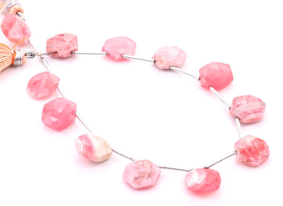 Rhodochrosite 11mm Faceted Haxagon gemstone bead strand