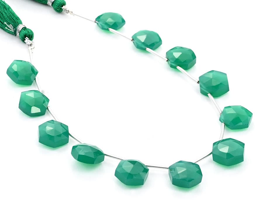Green Onyx 11mm Faceted Haxagon gemstone bead strand