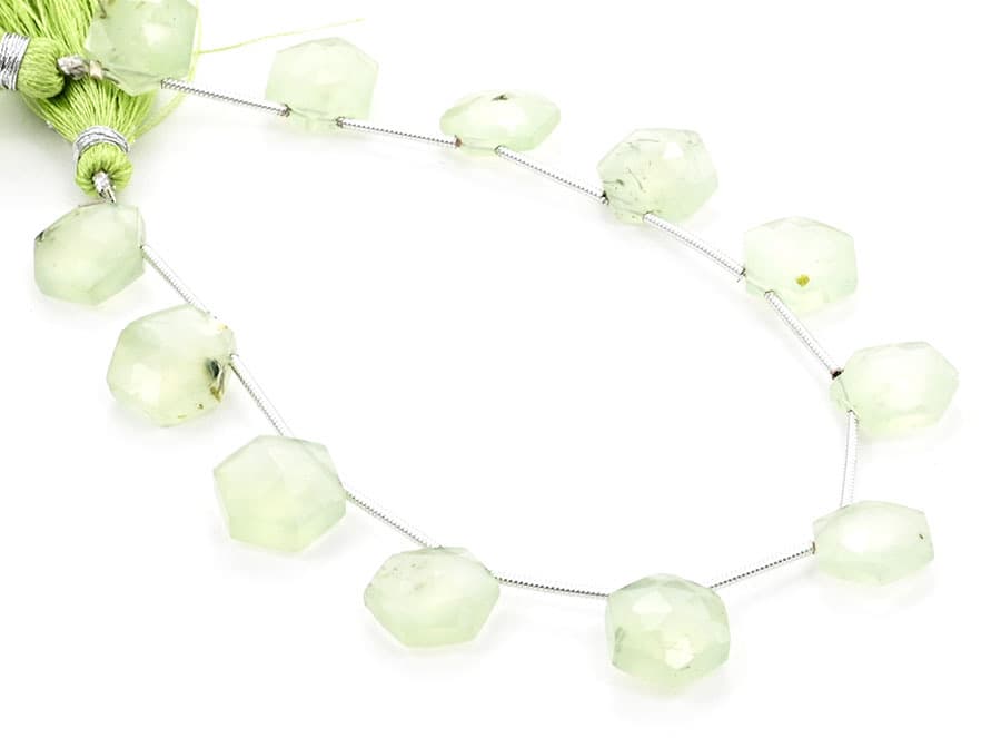 Prehnite 11mm Faceted Haxagon gemstone bead strand
