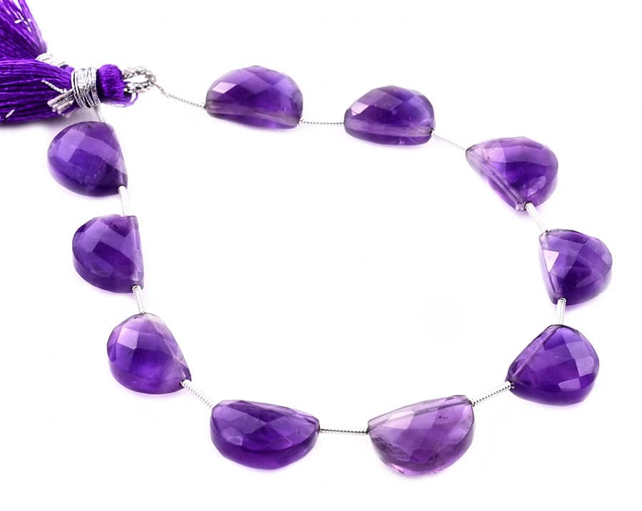 Amethyst 11x15mm Faceted Half Moon (D shape) gemstone bead strand