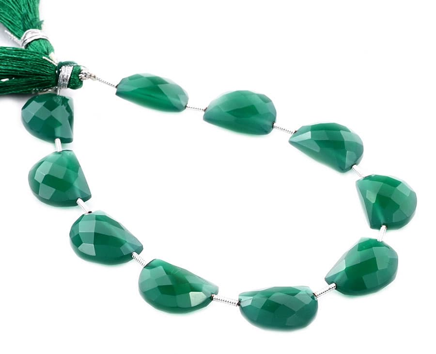 Green Onyx 11x15mm Faceted Half Moon (D shape) gemstone bead strand