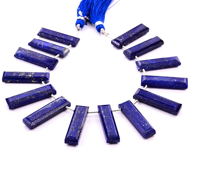 Lapis Lazuli 7x28mm Faceted Rectangle gemstone bead strand