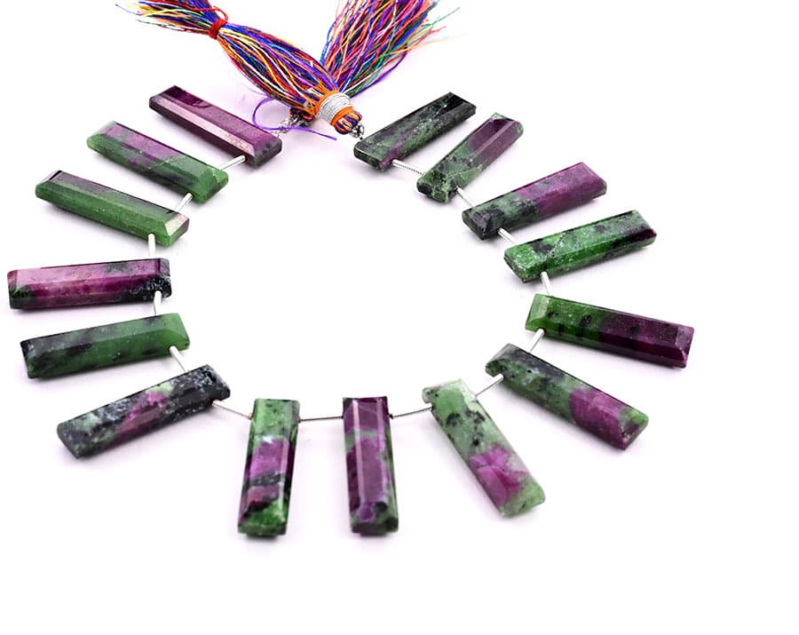 Ruby-Ziosite 7x28mm Faceted Rectangle gemstone bead strand