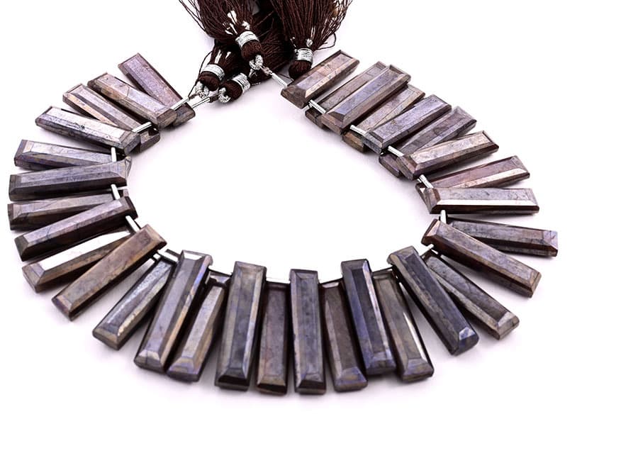 Brown Silverite 7x28mm Faceted Rectangle gemstone bead strand