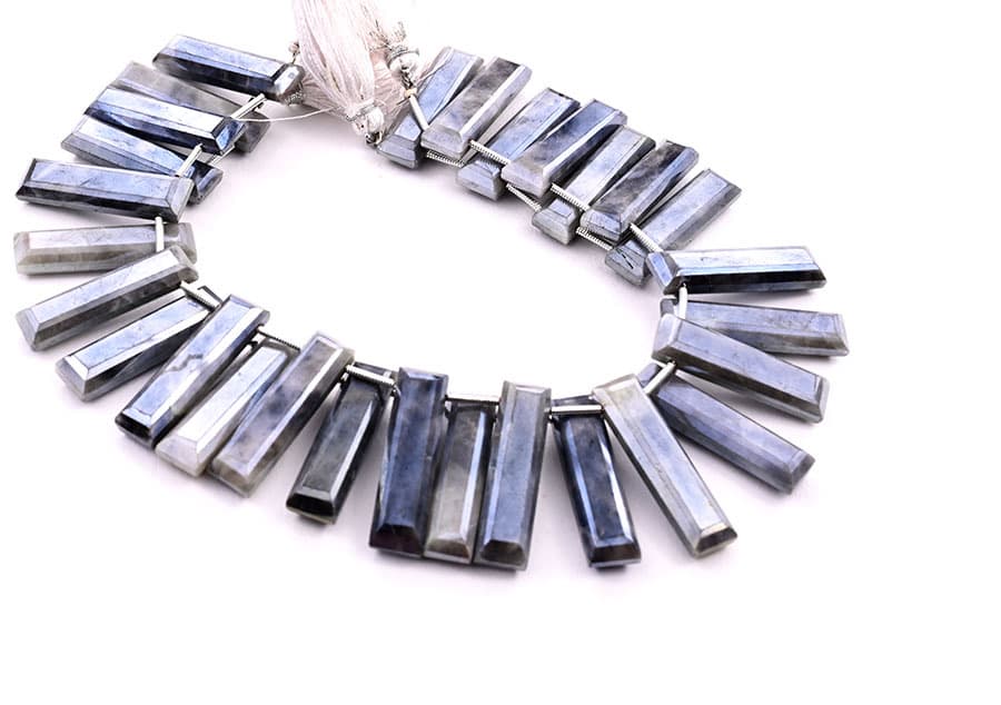Gray Silverite 7x28mm Faceted Rectangle gemstone bead strand