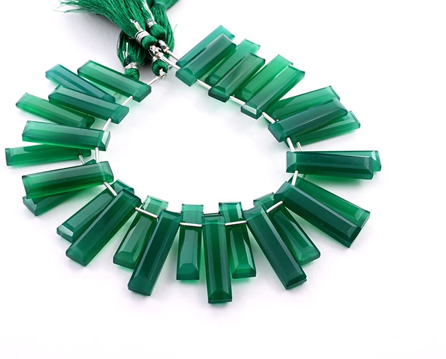 Green Onyx 7x28mm Faceted Rectangle gemstone bead strand