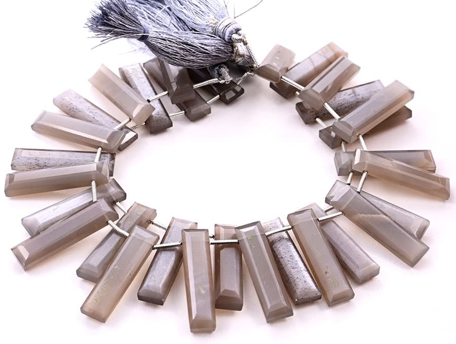 Gray Moonstone 7x28mm Faceted Rectangle gemstone bead strand