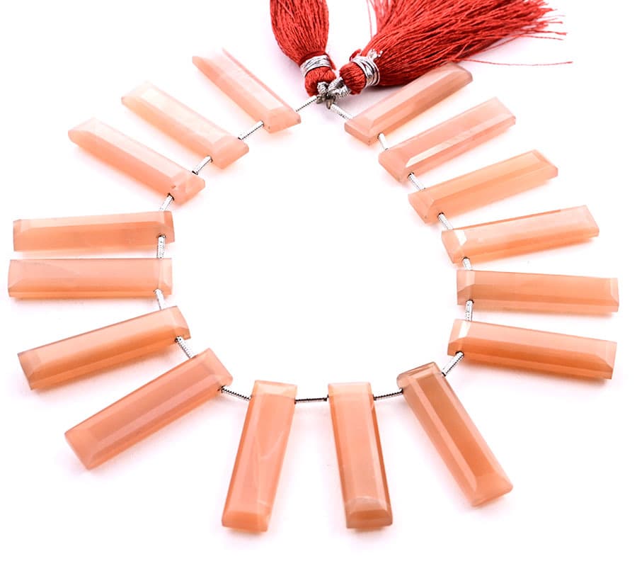 Peach Moonstone 7x28mm Faceted Rectangle gemstone bead strand