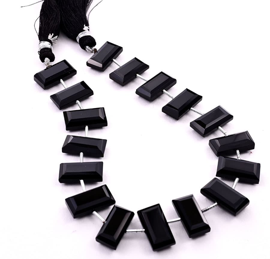 Black Onyx 8x16mm Faceted Rectangle Center Drill gemstone bead strand