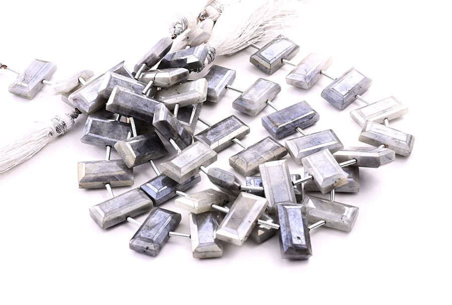 Gray Silverite 8x16mm Faceted Rectangle Center Drill gemstone bead strand