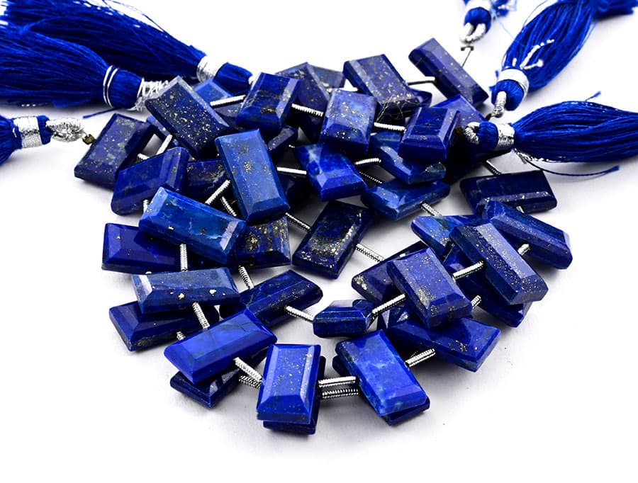 Lapis Lazuli 8x16mm Faceted Rectangle Center Drill gemstone bead strand