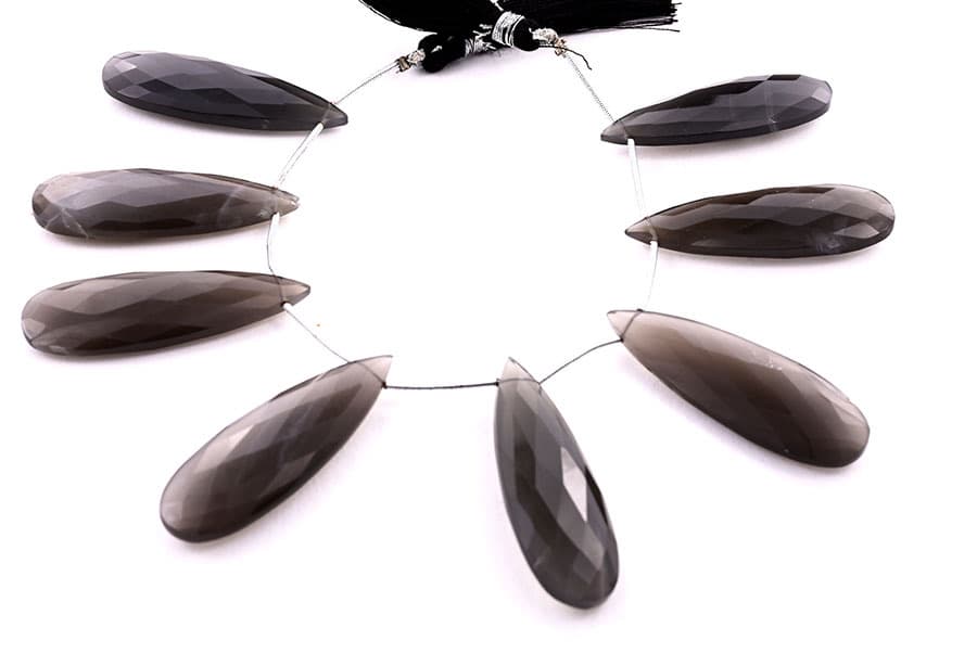 Gray Moonstone 15x45mm Faceted Pear gemstone bead strand