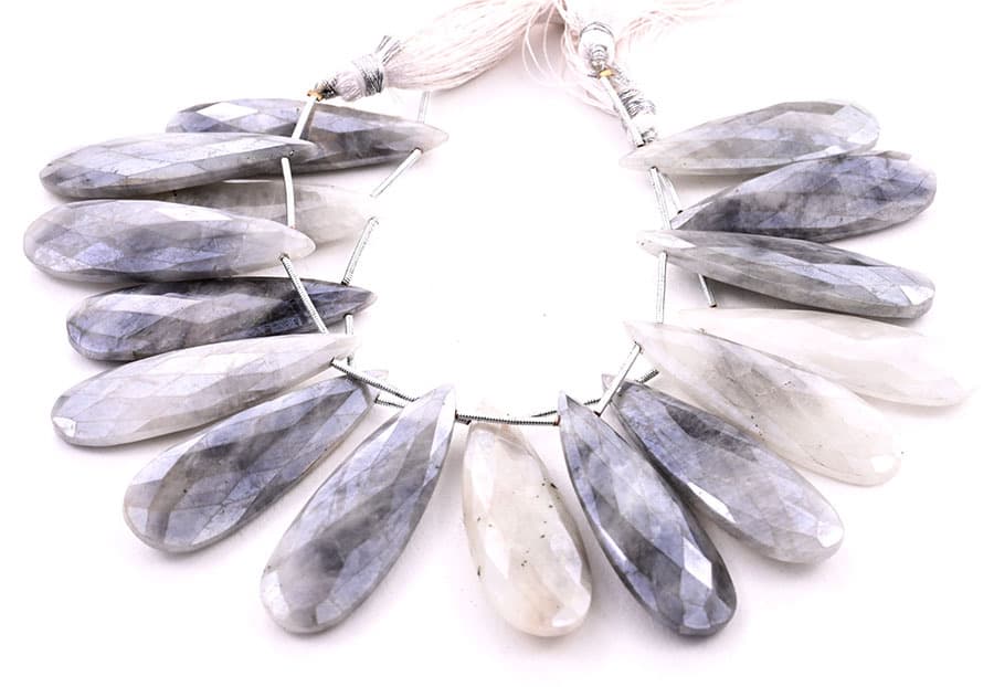 Gray Silverite 15x45mm Faceted Pear gemstone bead strand