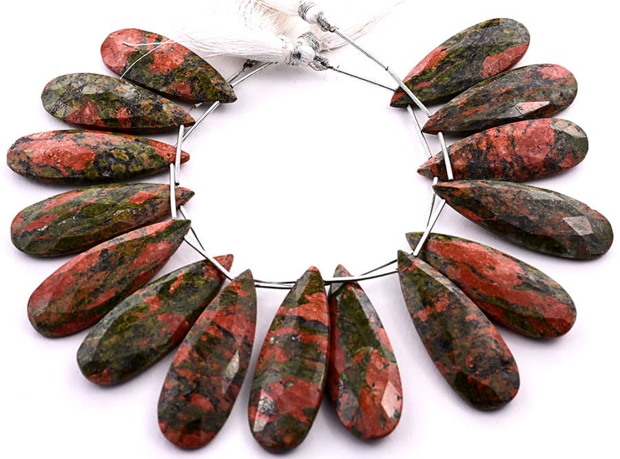 Unakite 15x45mm Faceted Pear gemstone bead strand