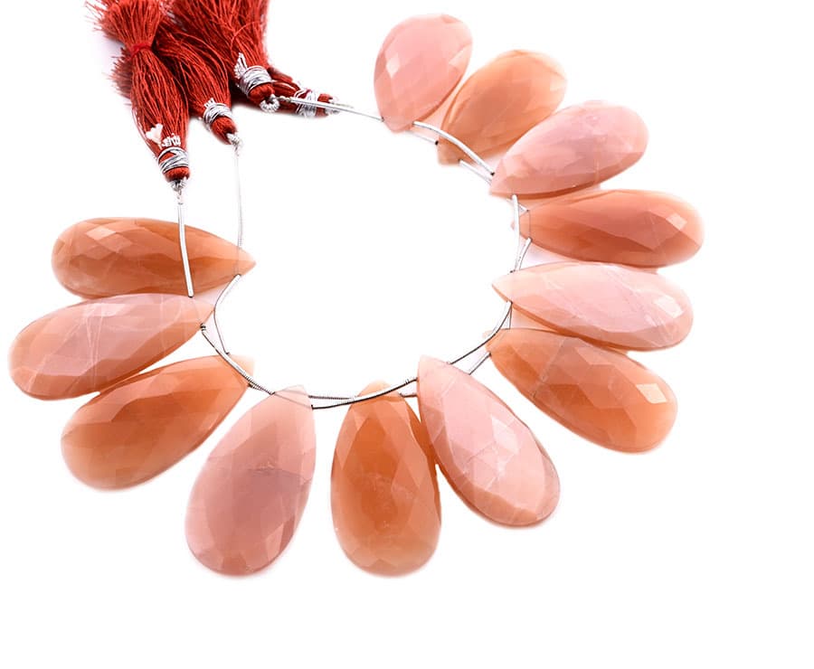 Peach Moonstone 24x45mm Faceted Pear gemstone bead strand