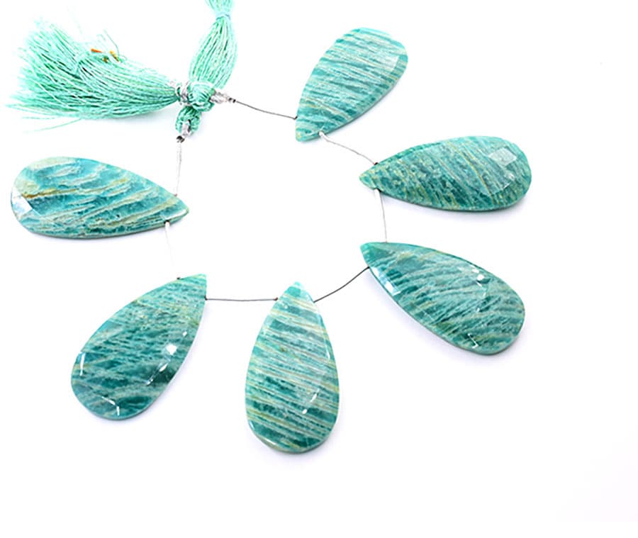 Russian Amazonite 24x45mm Faceted Pear gemstone bead strand