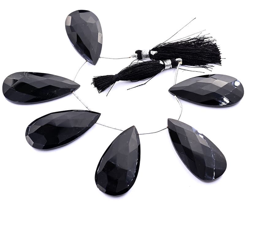 Black Onyx 24x45mm Faceted Pear gemstone bead strand