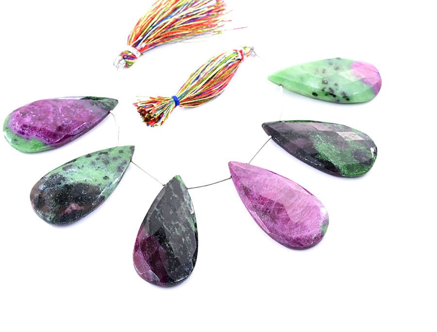 Ruby-Ziosite 24x45mm Faceted Pear gemstone bead strand