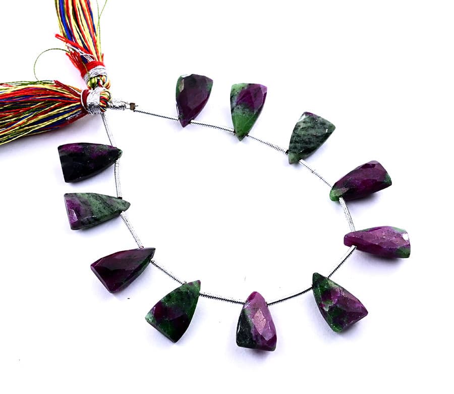 Ruby Zoisite 9x15mm Faceted Pyramid gemstone bead strand