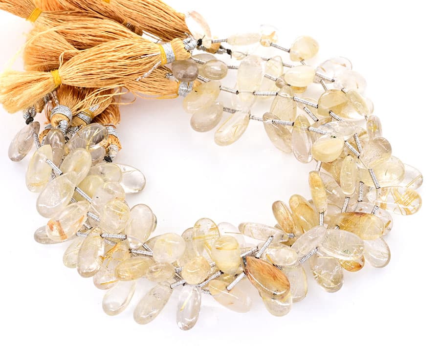 Golden Rutile 7X15mm Smooth Pear gemstone bead strand