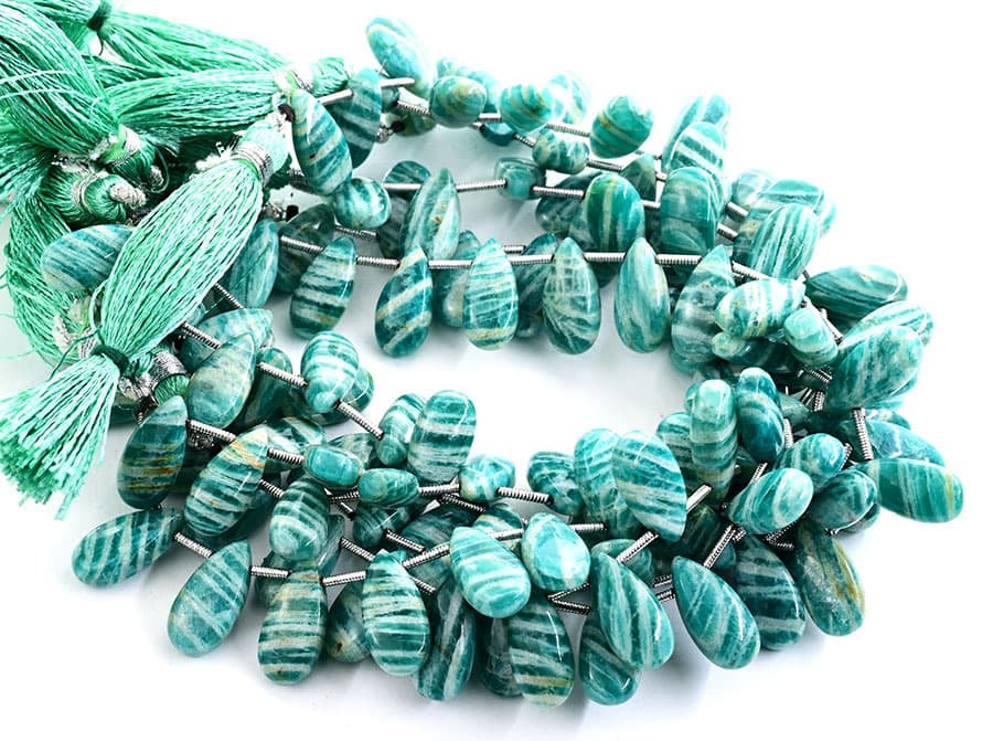 Russian Amazonite 7X15mm Smooth Pear gemstone bead strand