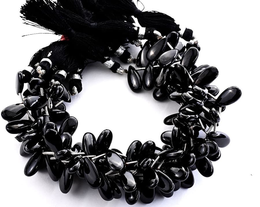 Black Spinal 7X15mm Smooth Pear gemstone bead strand