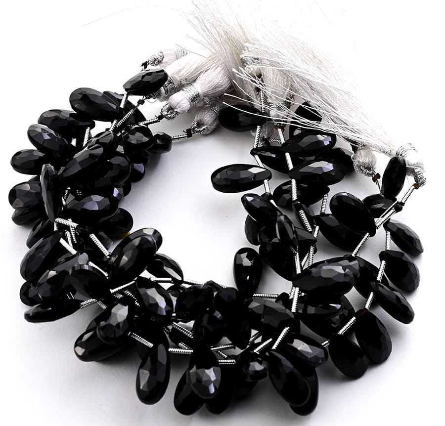 Black Spinal 7X15mm Faceted Pear gemstone bead strand