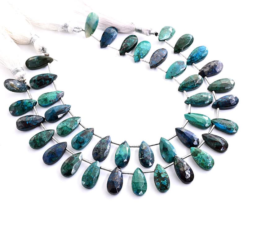 Chrysocolla 7X15mm Faceted Pear gemstone bead strand