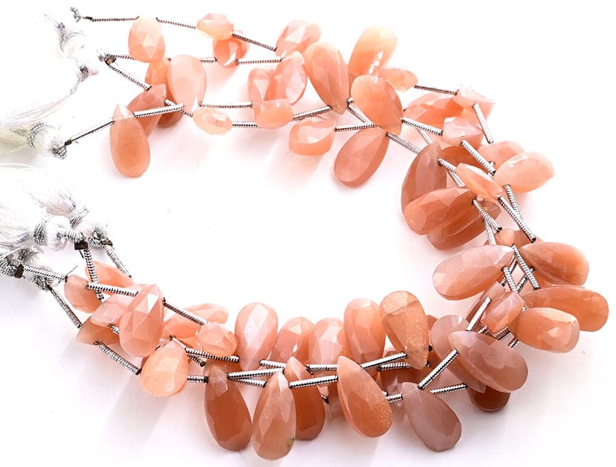 Peach Moonstone 7X15mm Faceted Pear gemstone bead strand
