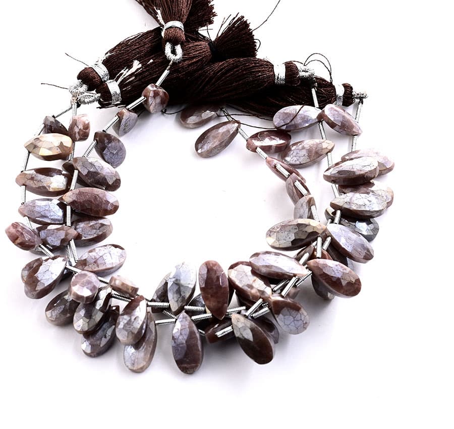 Chocolate Moonstone Coated 7X15mm Faceted Pear gemstone bead strand