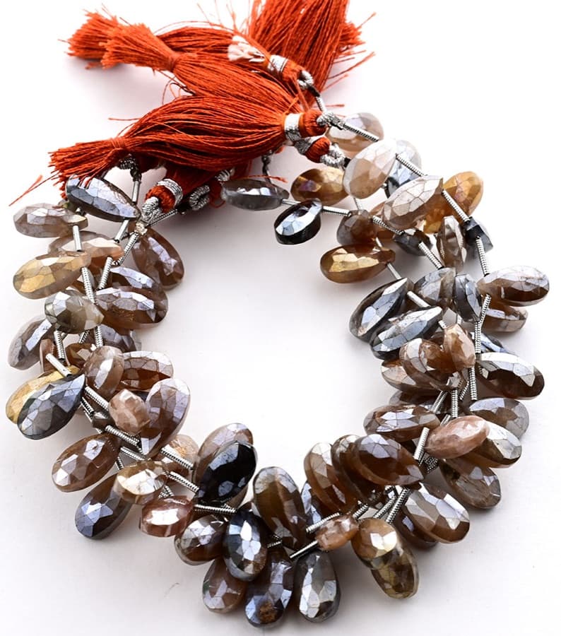 Golden Shine Moonstone 7X15mm Faceted Pear gemstone bead strand