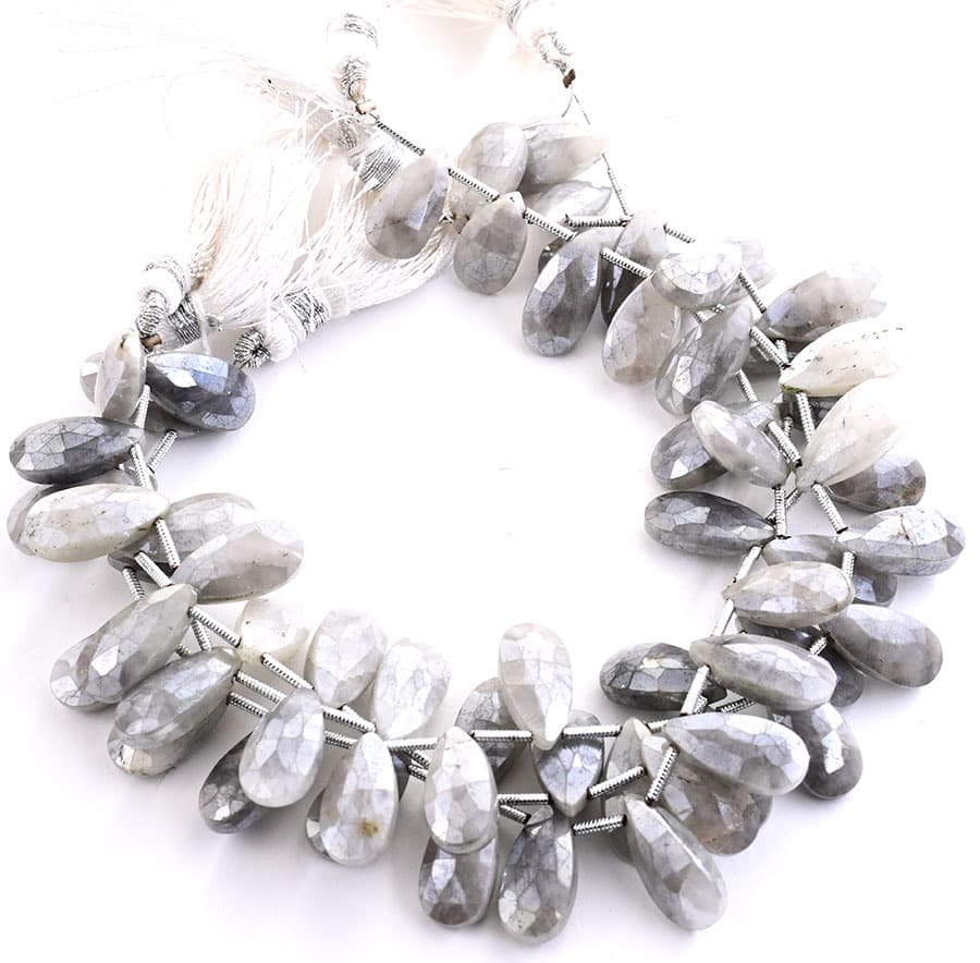 Gray Silverite 7X15mm Faceted Pear gemstone bead strand