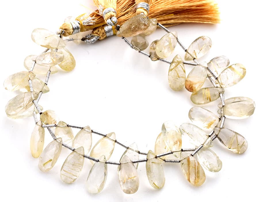Golden Rutile 7X15mm Faceted Pear gemstone bead strand