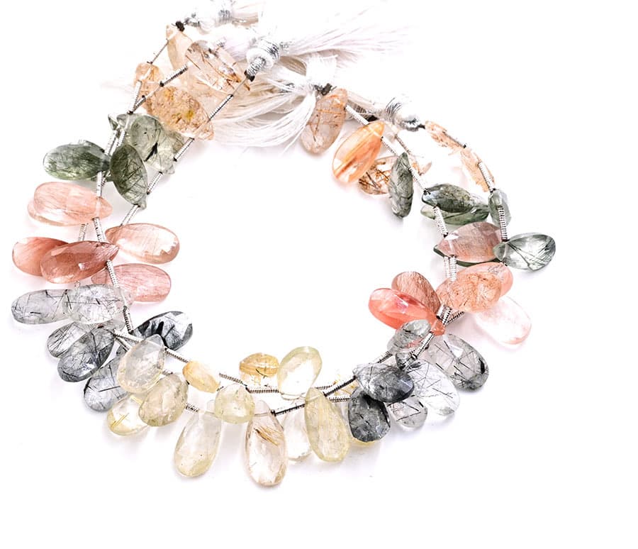 Multi Rutile 7X15mm Faceted Pear gemstone bead strand
