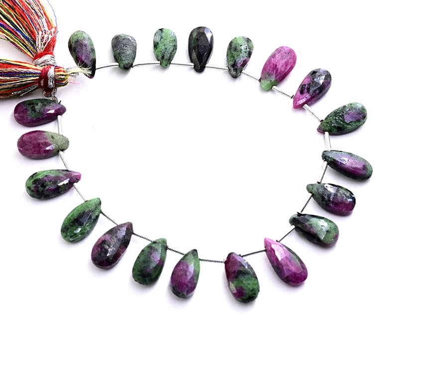 Ruby Ziosite 7X15mm Faceted Pear gemstone bead strand