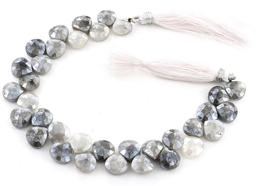 Gray Silverite 9mm Faceted Heart (Calibrated) gemstone bead strand