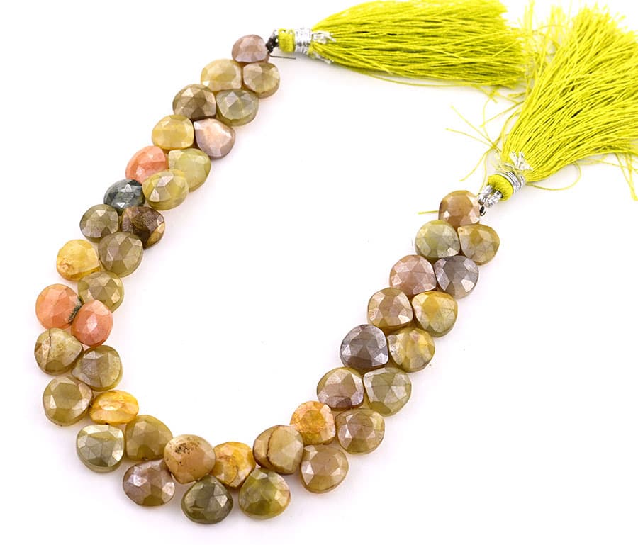 Green Gold Moonstone 9mm Faceted Heart (Calibrated) gemstone bead strand