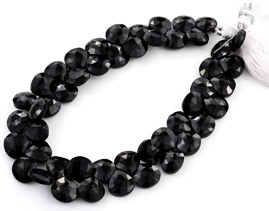 Black Spinal 9mm Faceted Heart (Calibrated) gemstone bead strand