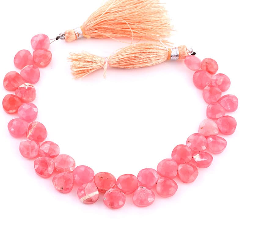 Rhodochrosite 9mm Faceted Heart (Calibrated) gemstone bead strand