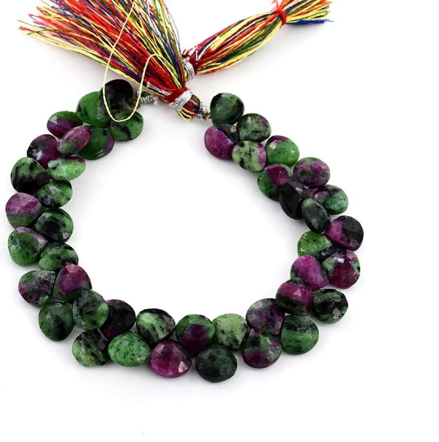 Ruby Glass Filled 6mm Faceted Heart gemstone bead strand