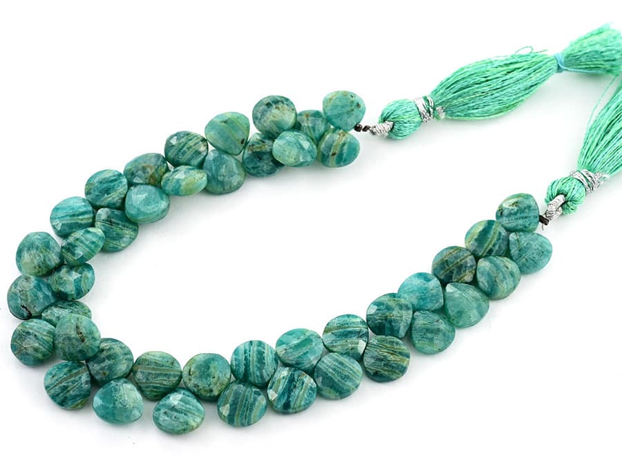 Russian Amazonite 9mm Faceted Heart (Calibrated) gemstone bead strand